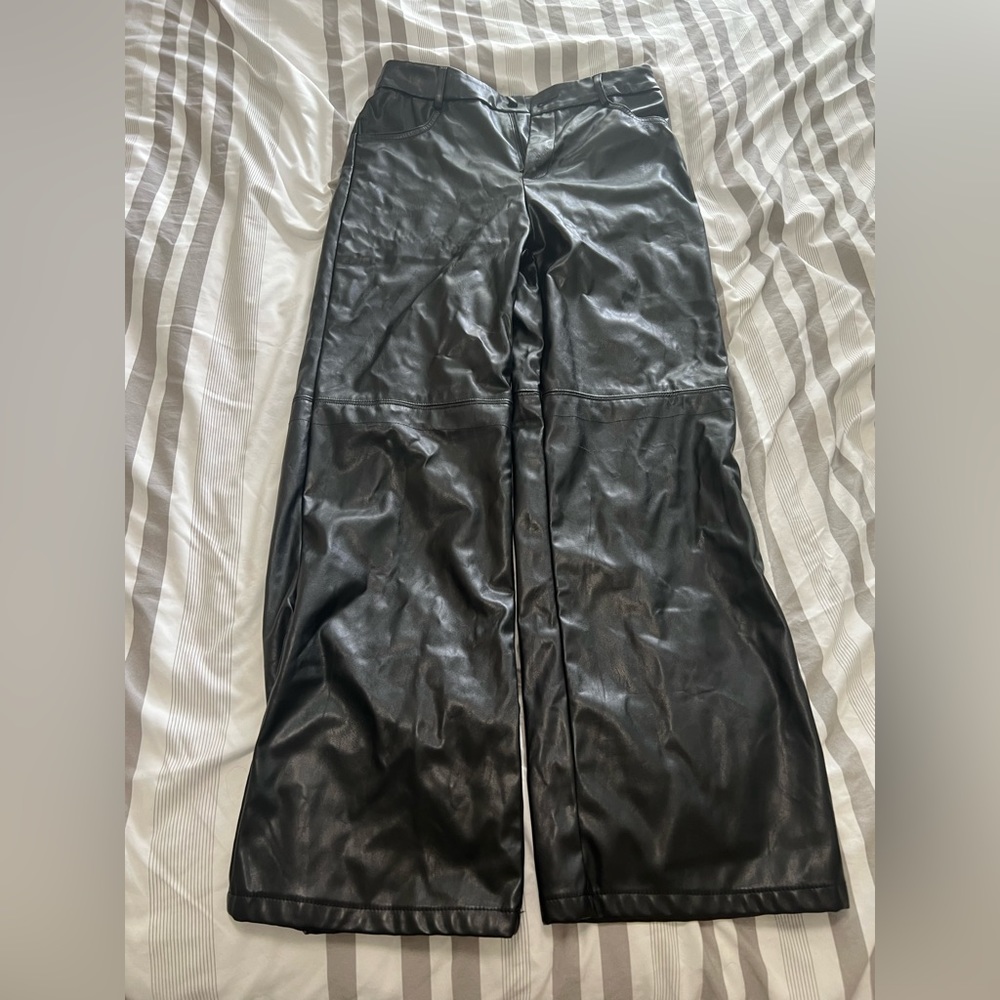 Leather straight leg pants